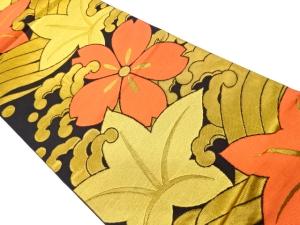 織悦製　荒波に花模様織出し袋帯